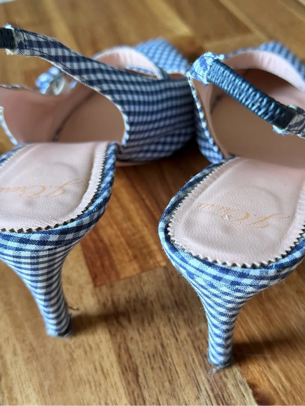 J. Crew Blue-and-White Gingham Mary Jane Slingbacks